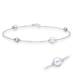 Cute White and Pink Pearls Silver Bracelet BRS-03